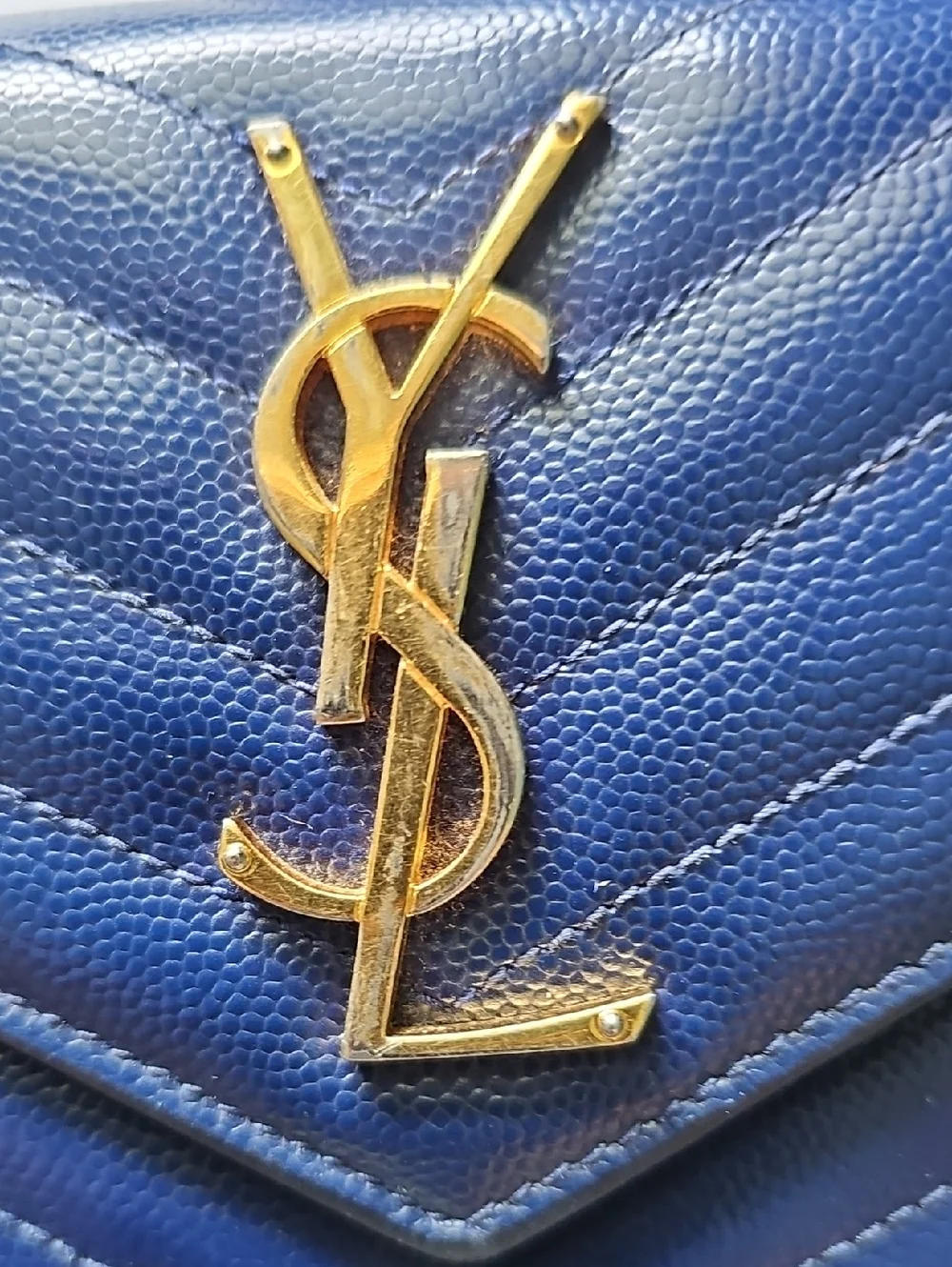 Saint Laurent Navy Quilted Leather Envelope Wallet with Gold YSL - Picture 10 of 10